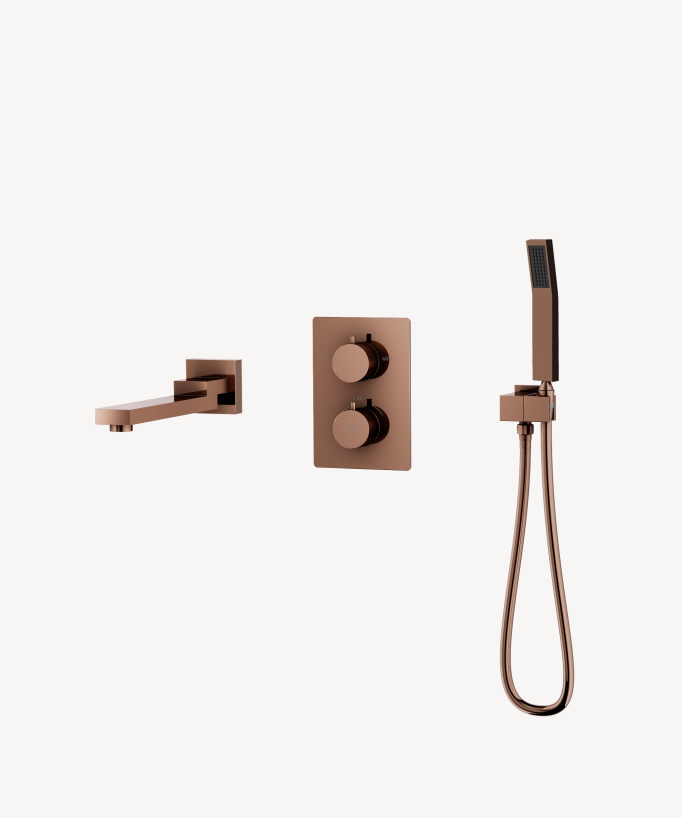 Concealed thermostatic bath-shower mixer set rose gold - Sirius