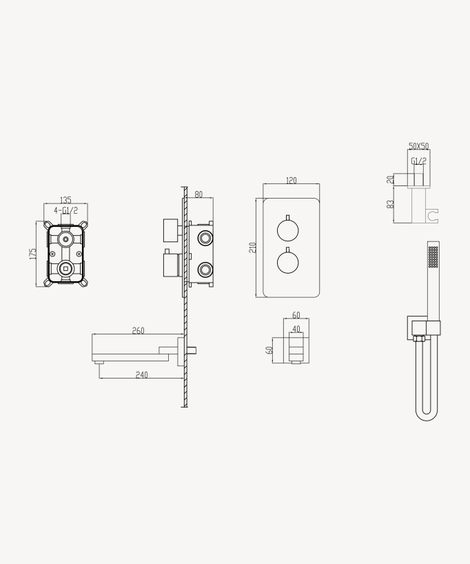 Concealed thermostatic bath-shower mixer set rose gold - Sirius
