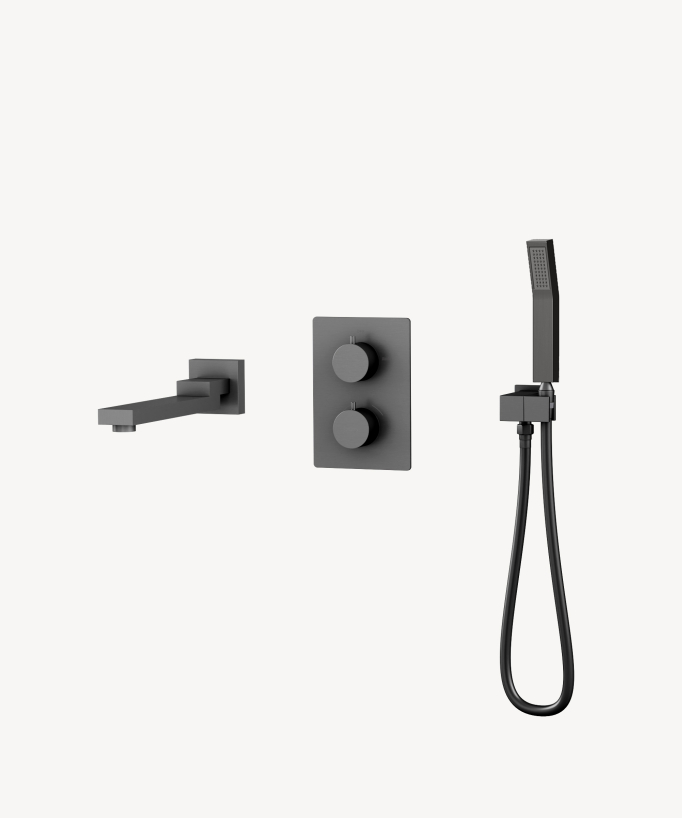 Concealed thermostatic bath-shower mixer set gunmetal - Sirius