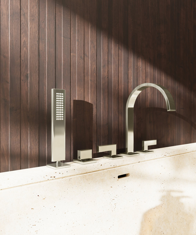 5-hole deck-mounted bath mixer set champagne - Fiumina