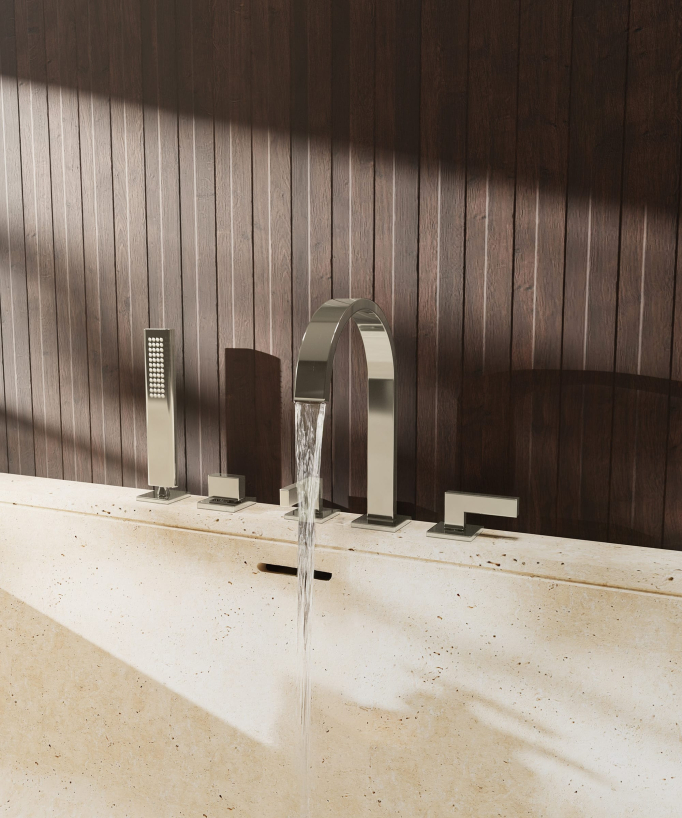 5-hole deck-mounted bath mixer set champagne - Fiumina
