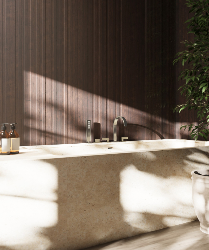 5-hole deck-mounted bath mixer set champagne - Fiumina