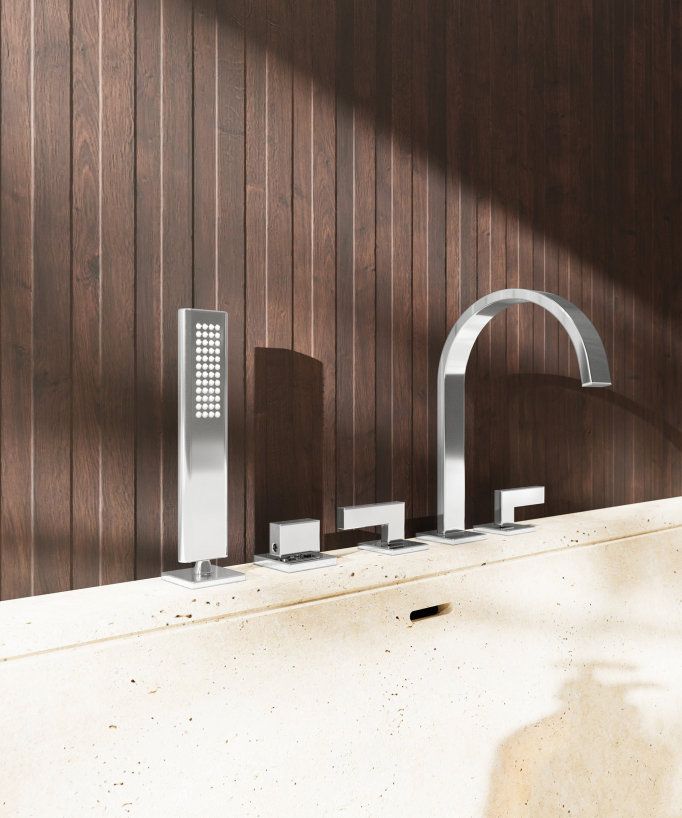 5-hole deck-mounted bath mixer set chrome - Fiumina
