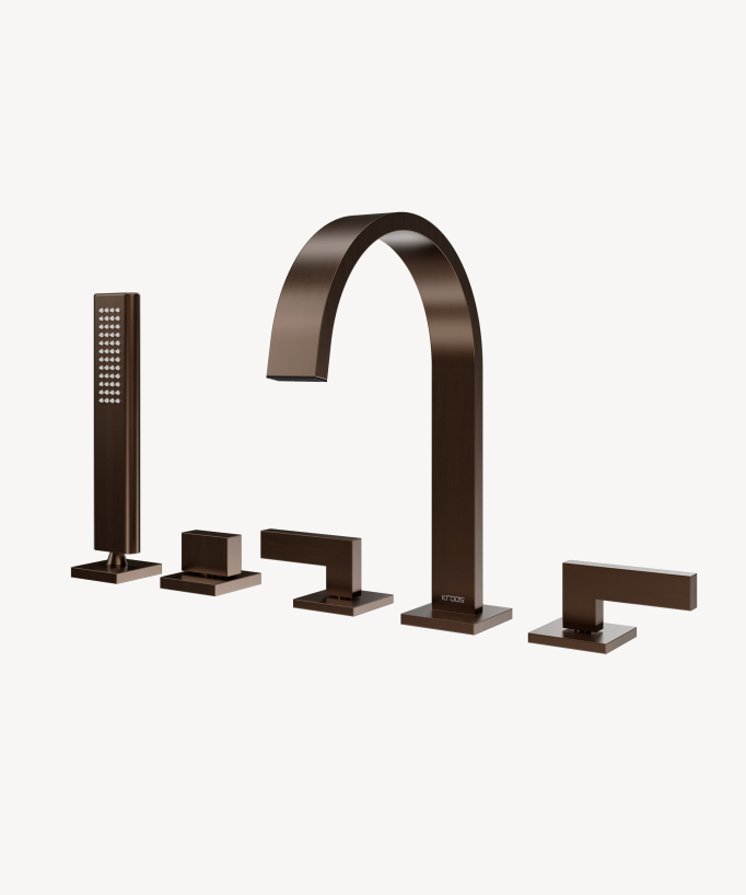 5-hole deck-mounted bath mixer set brushed rose gold - Fiumina