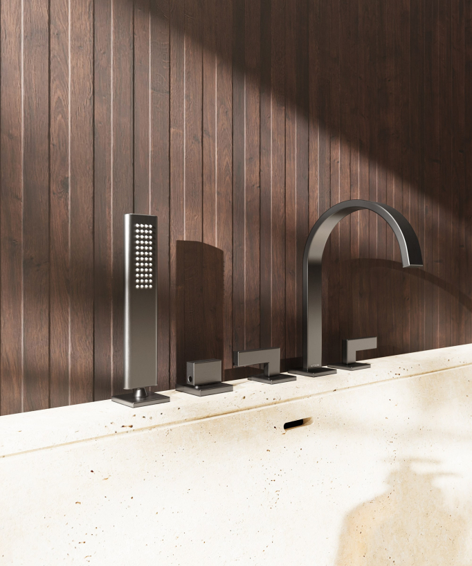 5-hole deck-mounted bath mixer set gunmetal - Fiumina