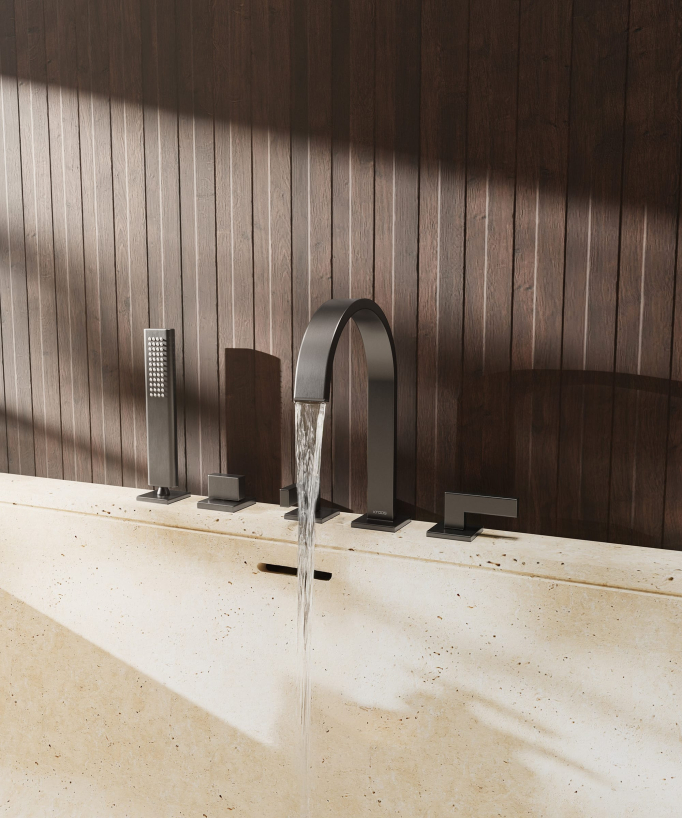 5-hole deck-mounted bath mixer set gunmetal - Fiumina
