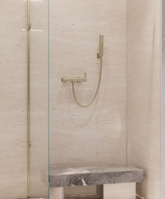 Wall-mounted shower mixer brushed gold - Fiumina