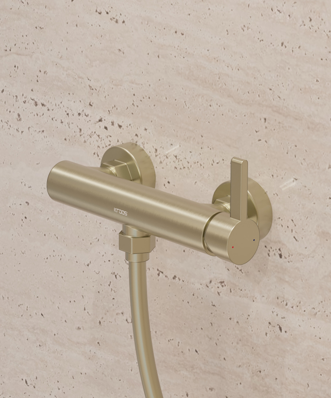 Wall-mounted shower mixer brushed gold - Fiumina