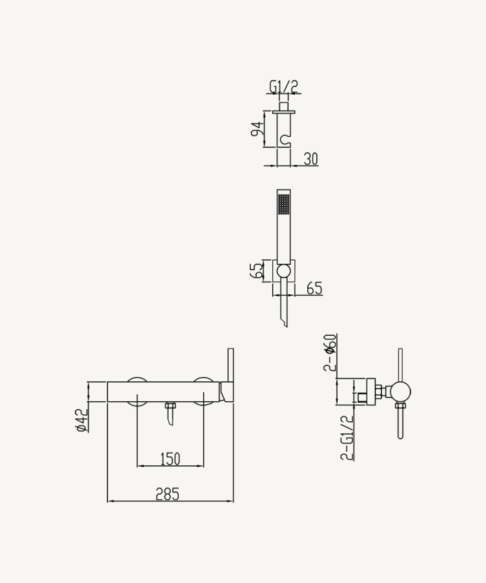 Wall-mounted shower mixer brushed rose gold - Fiumina