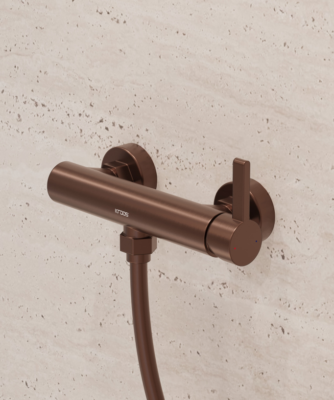 Wall-mounted shower mixer brushed rose gold - Fiumina