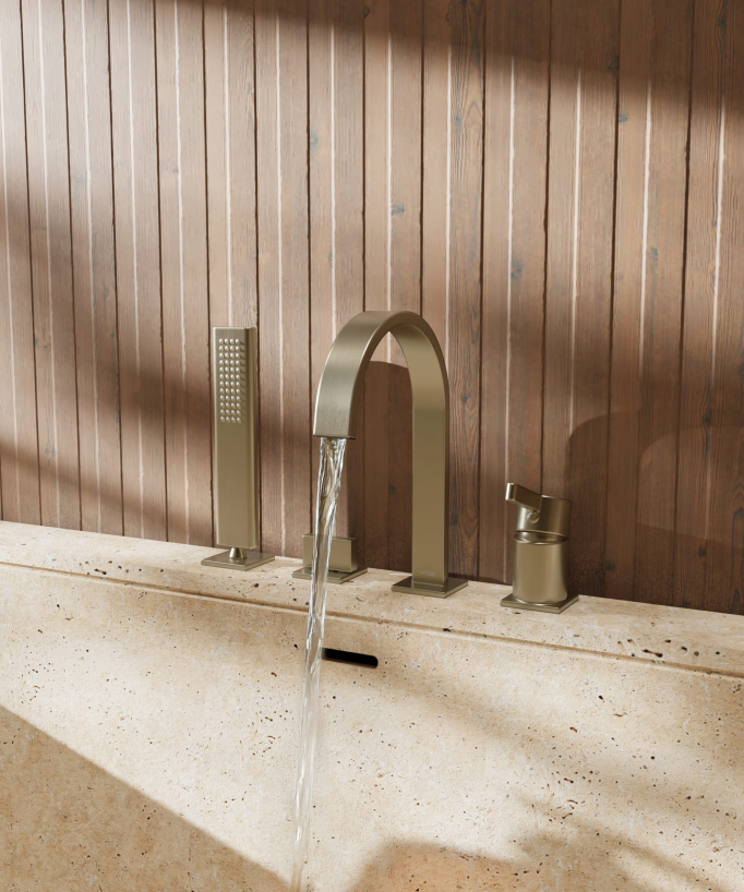 4-hole deck-mounted bath tap brushed gold - Fiumina