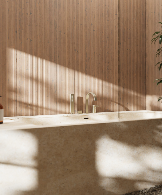 4-hole deck-mounted bath tap brushed gold - Fiumina