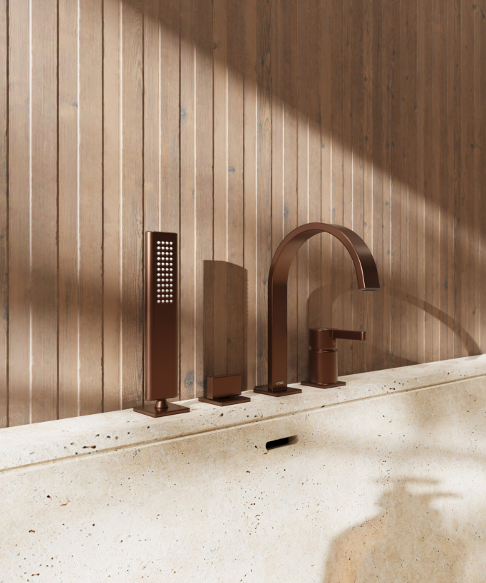 4-hole deck-mounted bath tap brushed rose gold - Fiumina