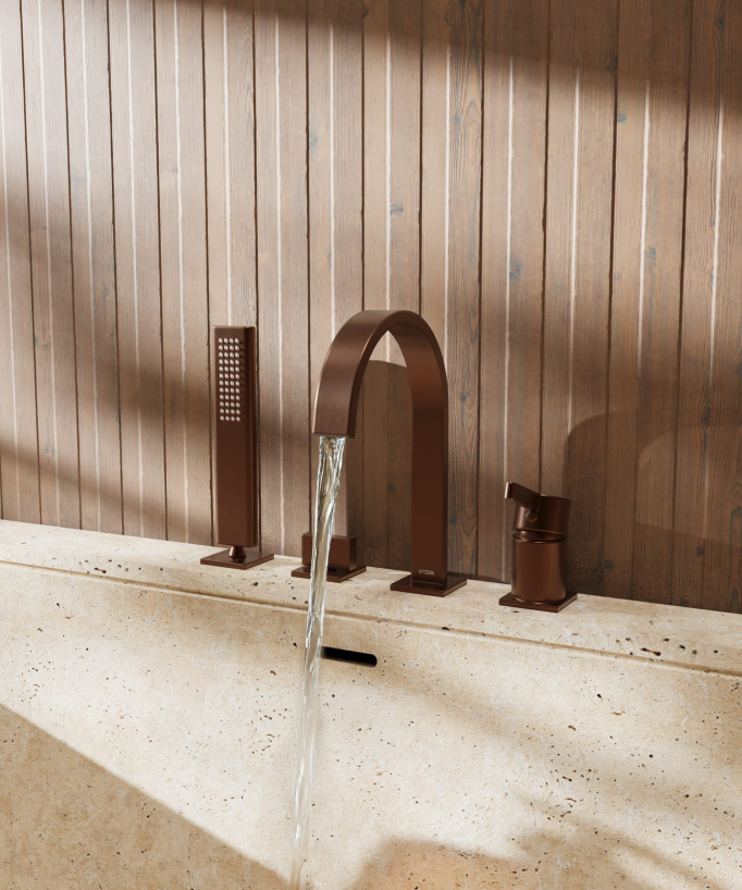 4-hole deck-mounted bath tap brushed rose gold - Fiumina