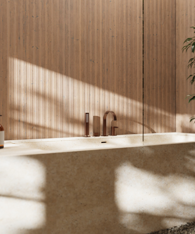 4-hole deck-mounted bath tap brushed rose gold - Fiumina