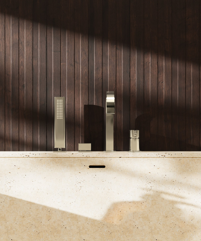 4-hole deck-mounted bath tap champagne - Fiumina