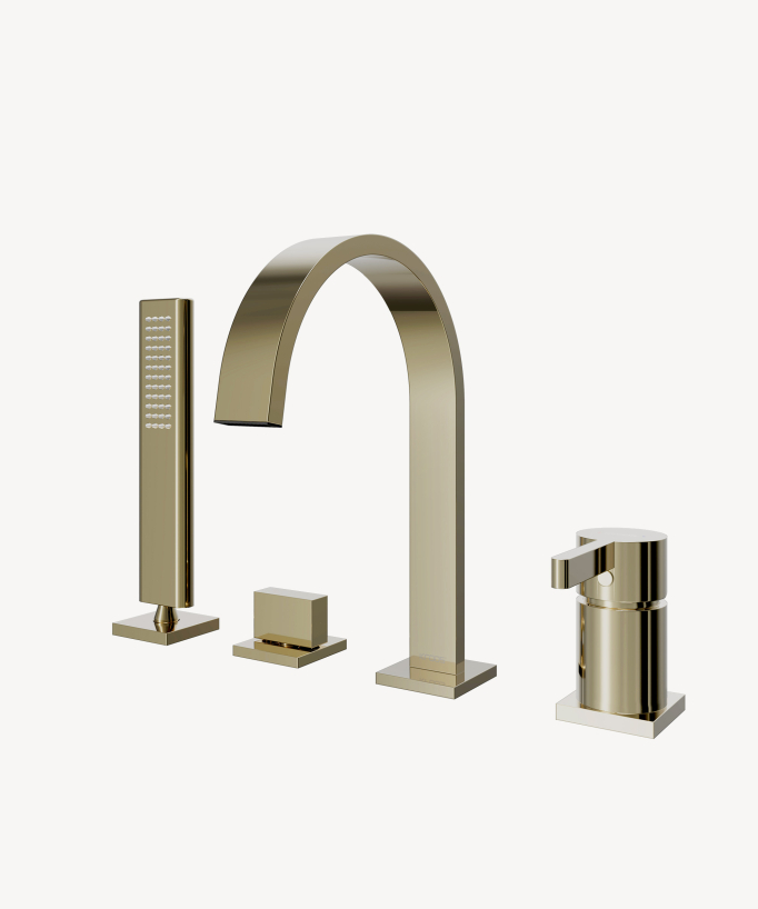 4-hole deck-mounted bath tap champagne - Fiumina