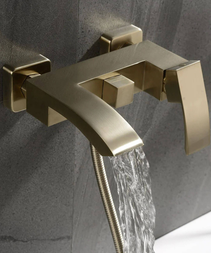 Wall-Mounted Bath Mixer Tap - Brushed Gold - Deneb