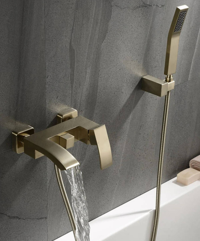 Wall-Mounted Bath Mixer Tap - Brushed Gold - Deneb