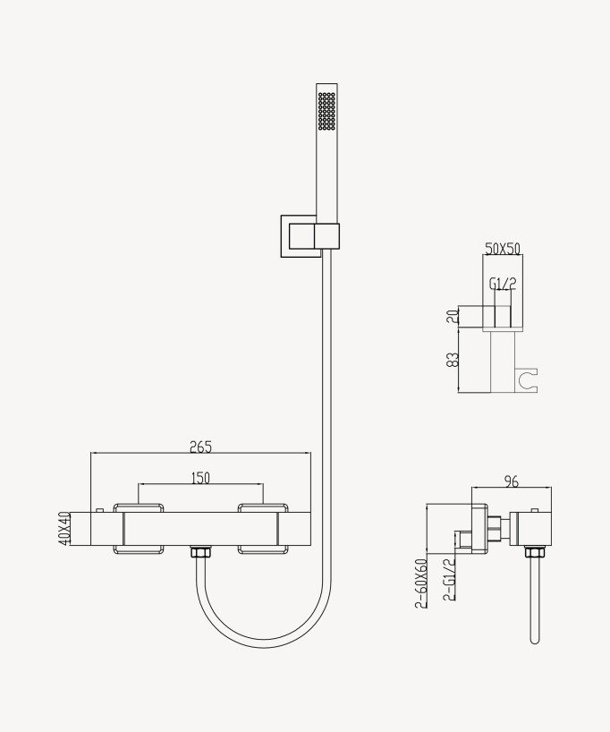 Wall-mounted thermostatic shower mixer gold - Sirius