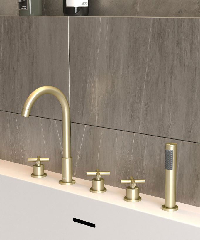 5-Hole Deck-Mounted Bath-Shower Mixer - Brushed Gold - Corbeau