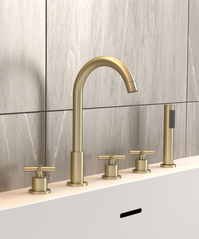 5-Hole Deck-Mounted Bath-Shower Mixer - Brushed Gold - Corbeau