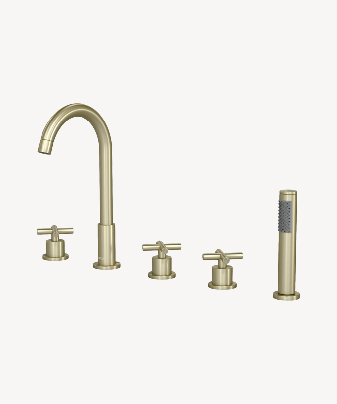 5-Hole Deck-Mounted Bath-Shower Mixer - Brushed Gold - Corbeau
