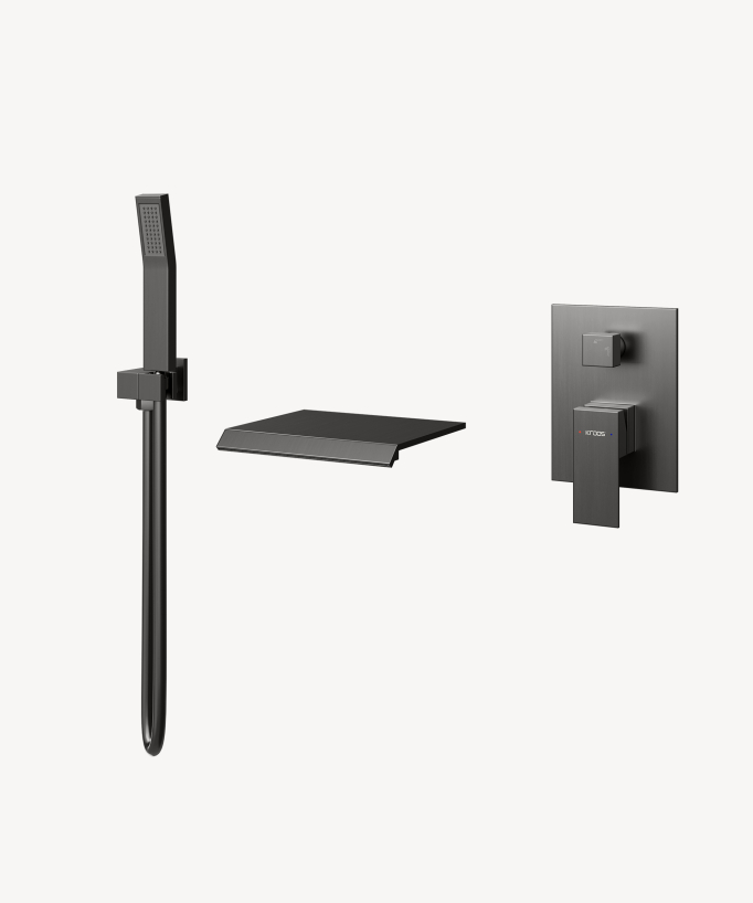 Concealed waterfall bath-shower mixer gunmetal - Sirius