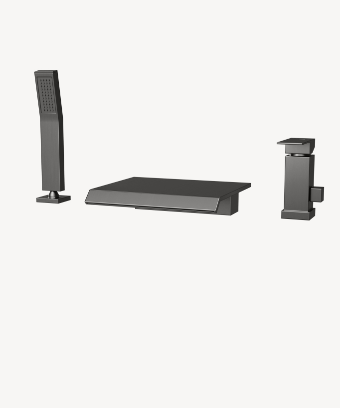 3-hole deck-mounted waterfall bath mixer gunmetal - Sirius