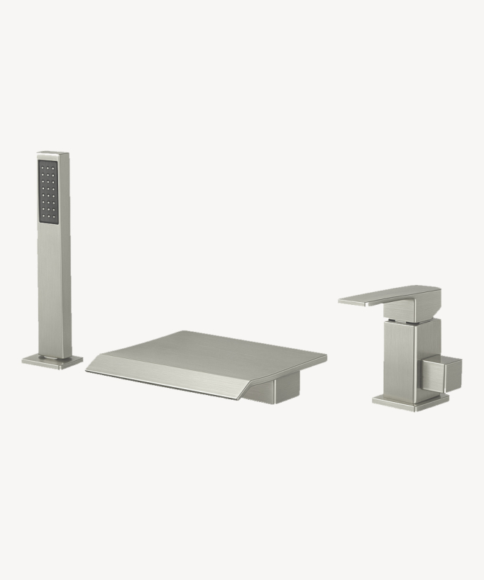 3-hole deck-mounted waterfall bath mixer brushed nickel - Sirius