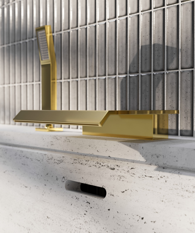 3-hole deck-mounted waterfall bath mixer gold - Sirius