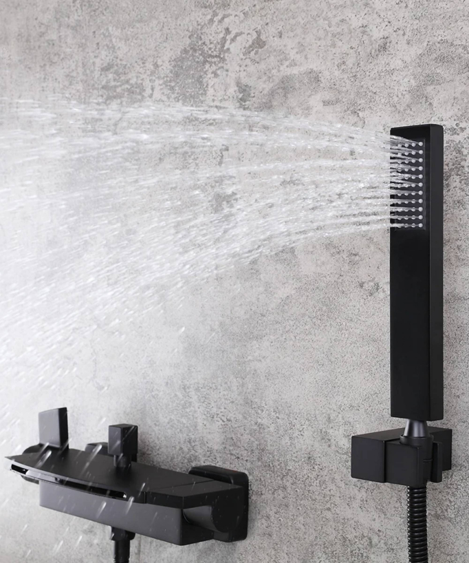 Wall-Mounted Bath-Shower Mixer Tap, Waterfall - Black