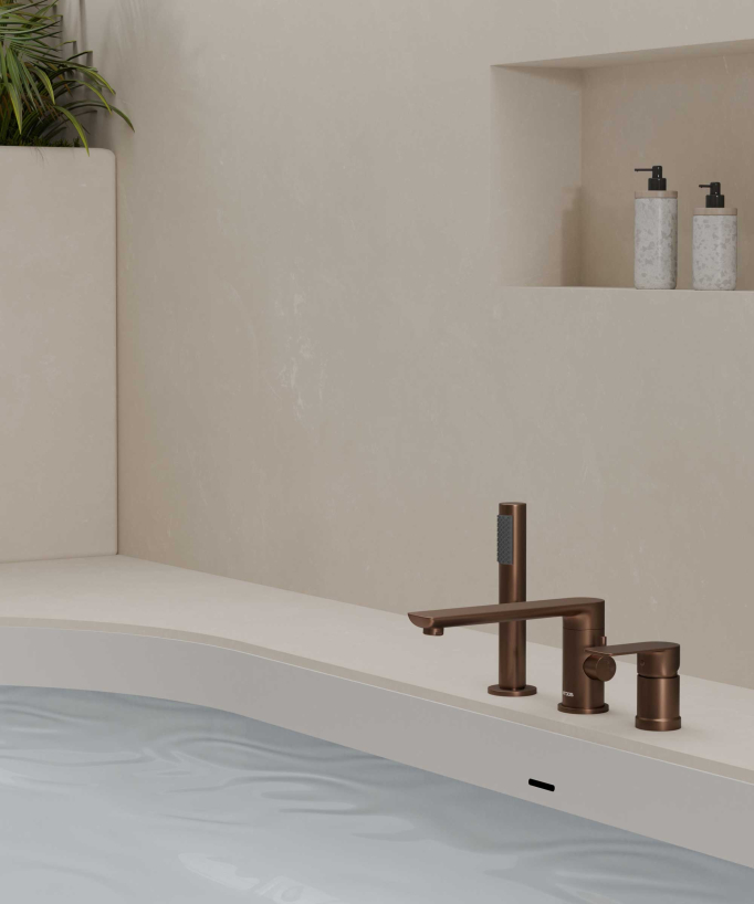 3-Hole Deck-Mounted Bath-Shower Mixer - Brushed Rose Gold - Nunki