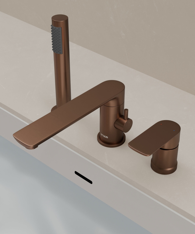 3-Hole Deck-Mounted Bath-Shower Mixer - Brushed Rose Gold - Nunki
