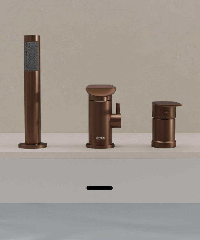 3-Hole Deck-Mounted Bath-Shower Mixer - Brushed Rose Gold - Nunki
