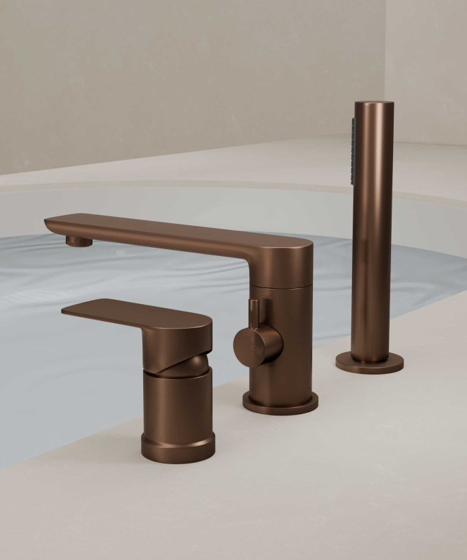 3-Hole Deck-Mounted Bath-Shower Mixer - Brushed Rose Gold - Nunki