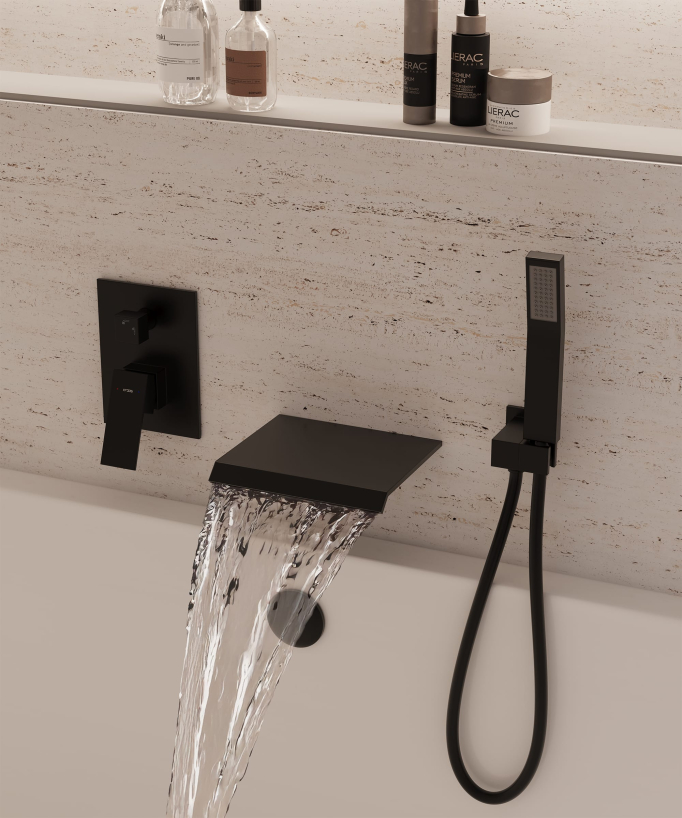 Concealed waterfall bath-shower mixer black - Sirius