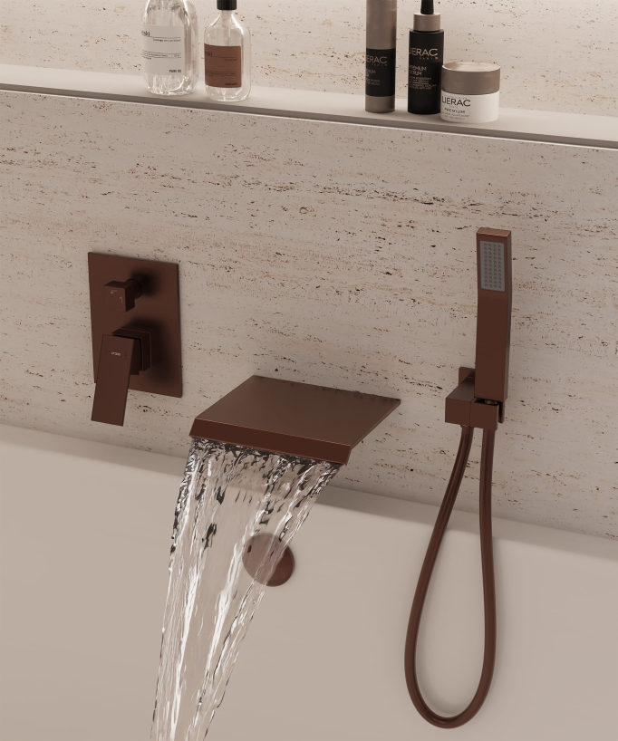 Concealed waterfall bath-shower mixer brushed rose gold - Sirius