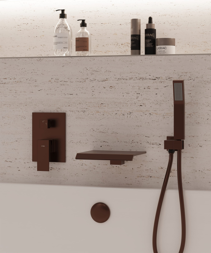 Concealed waterfall bath-shower mixer brushed rose gold - Sirius