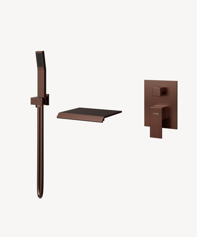 Concealed waterfall bath-shower mixer brushed rose gold - Sirius