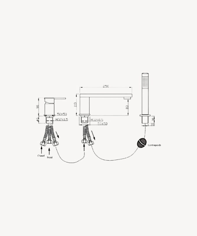 3-Hole Deck-Mounted Bath-Shower Mixer - Black - Sirius