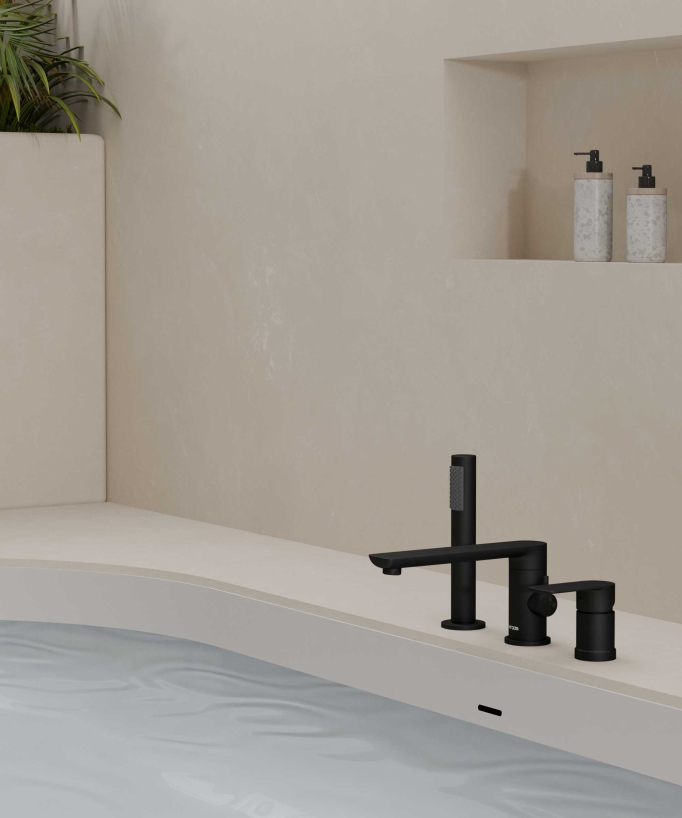 3-Hole Deck-Mounted Bath-Shower Mixer - Black - Nunki