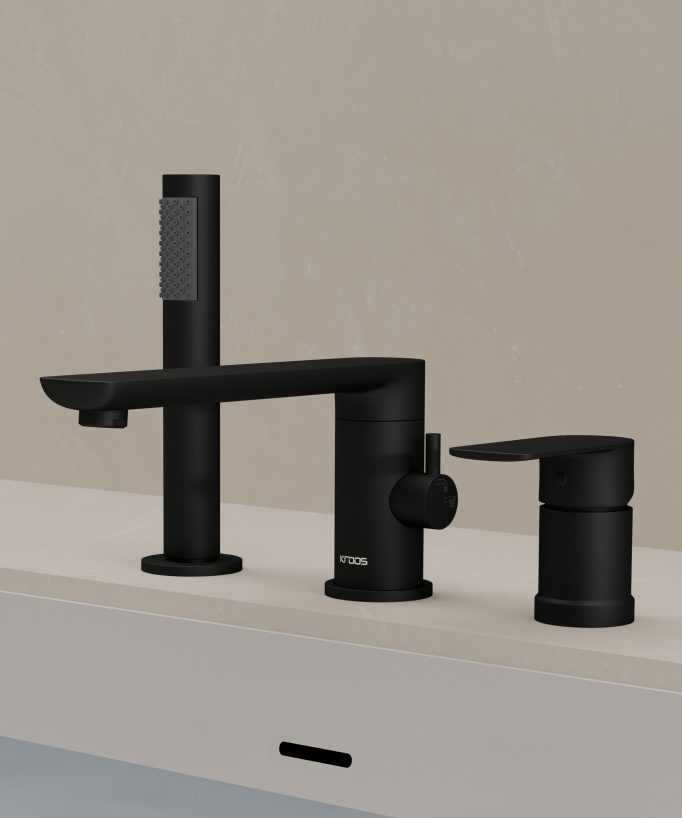 3-Hole Deck-Mounted Bath-Shower Mixer - Black - Nunki
