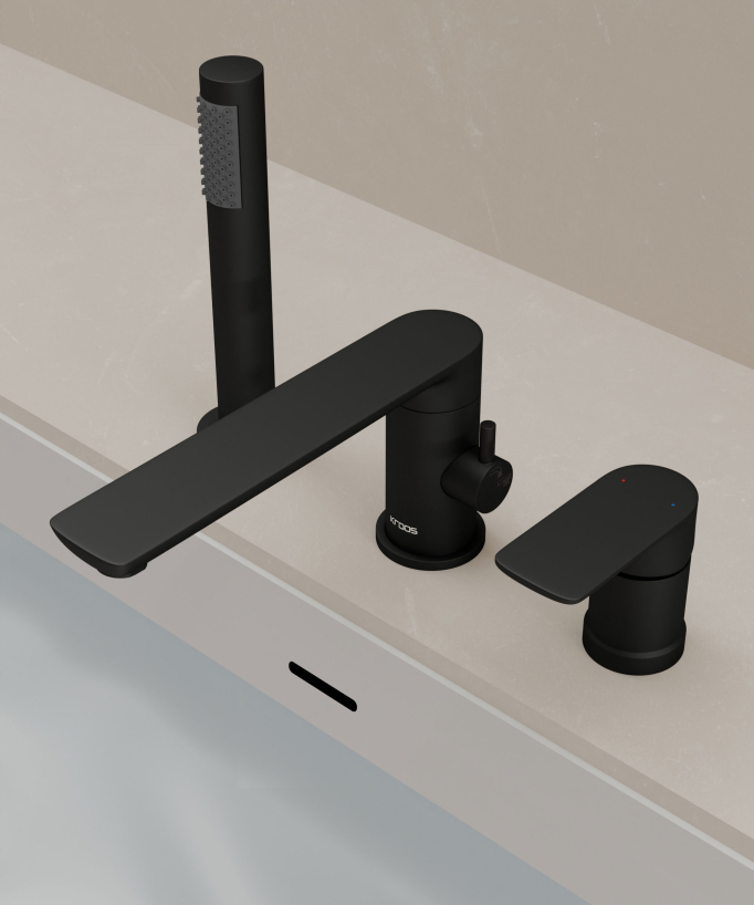 3-Hole Deck-Mounted Bath-Shower Mixer - Black - Nunki