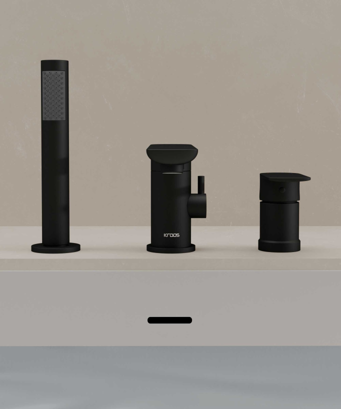 3-Hole Deck-Mounted Bath-Shower Mixer - Black - Nunki