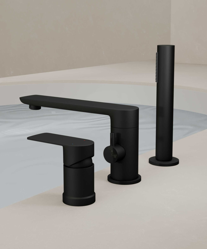 3-Hole Deck-Mounted Bath-Shower Mixer - Black - Nunki