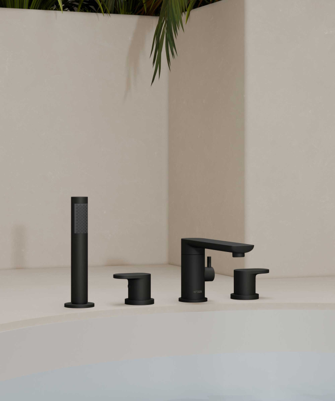 4-Hole Deck-Mounted Bath-Shower Mixer - Black - Nunki