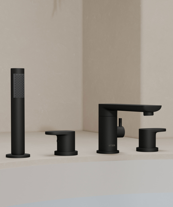 4-Hole Deck-Mounted Bath-Shower Mixer - Black - Nunki