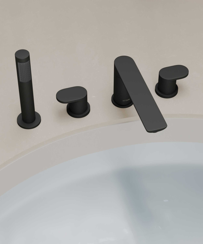 4-Hole Deck-Mounted Bath-Shower Mixer - Black - Nunki