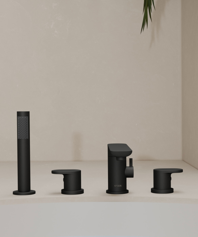 4-Hole Deck-Mounted Bath-Shower Mixer - Black - Nunki